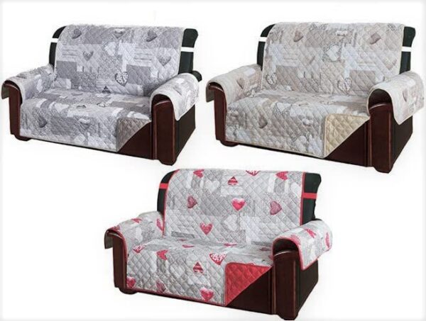 Copridivano Trapuntato Cuori Shabby Reversibile Morbida Microfibra
