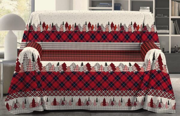 Copritutto Arredatutto Telo arredo Copridivano Copriletto Abeti Renne Letto Divano 100% Puro Cotone Misure Maxi