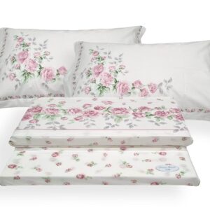 Completo Lenzuola o Federe 100% Cotone Fiori Fiorato Cloe Rosa o Azzurro at
