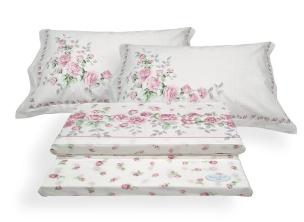 Completo Lenzuola o Federe 100% Cotone Fiori Fiorato Cloe Rosa o Azzurro at