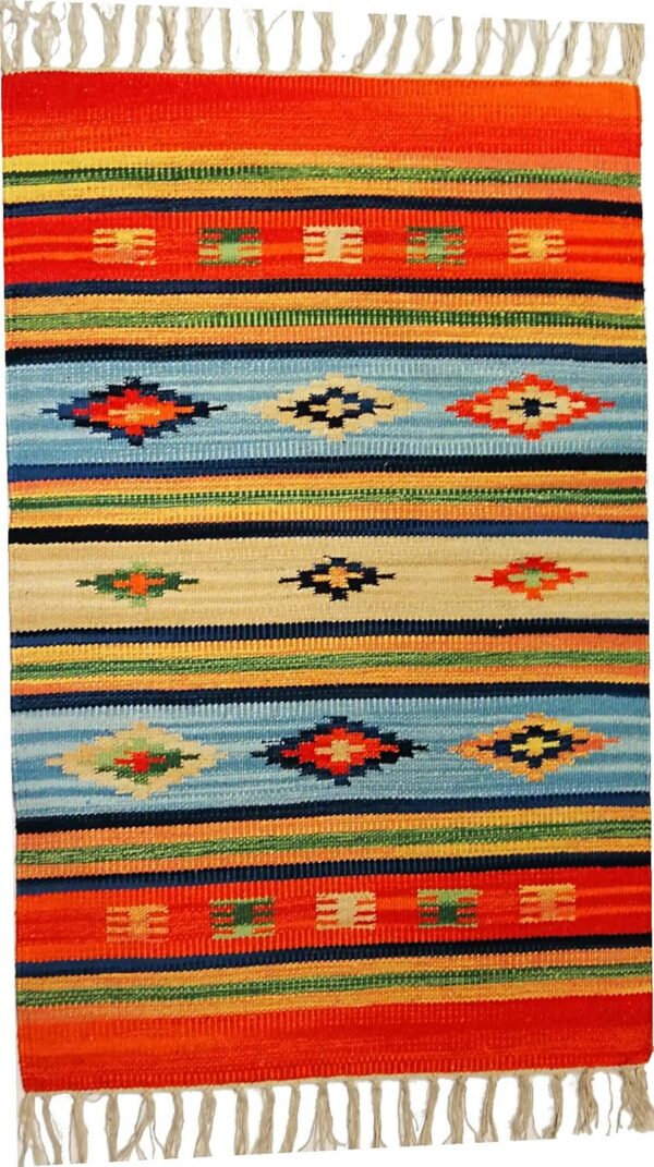 Tappeto Salotto, Cucina, Camera da Letto, Soggiorno, Ingresso Interno 100% Cotone Kilim, Stuoia Etnica Indiana Pelo