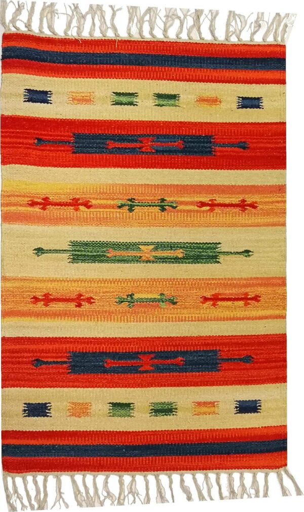 Tappeto Salotto, Cucina, Camera da Letto, Soggiorno, Ingresso Interno 100% Cotone Kilim, Stuoia Etnica Indiana Pelo
